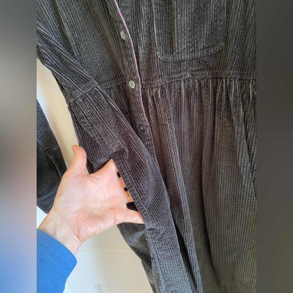 Vintage Eddie Bauer Black Corduroy Maxi Dress Red Plaid Cottagecore Petite Small - Picture 6 of 10